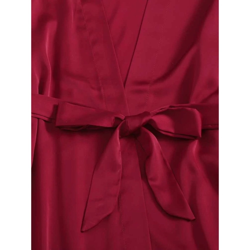 Fefi 5pcs Satin Contrast Lace Belted Night Set - Picture 4 of 8